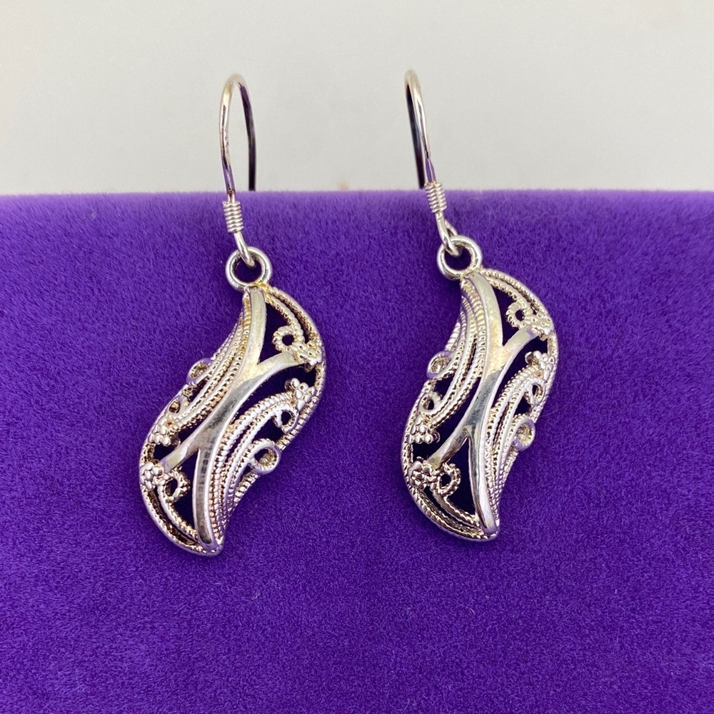 💛 Sterling Silver Hooks & Silver Tone Filigree Drop Earrings | Luxe Boho